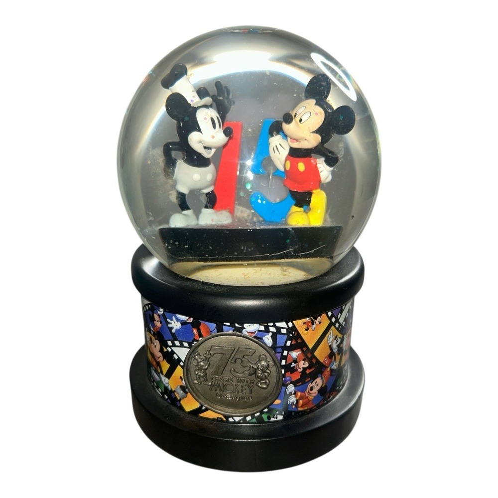 Disney 75 Years Mickey Mouse Snow Globe Musical "The Entertainer" Works